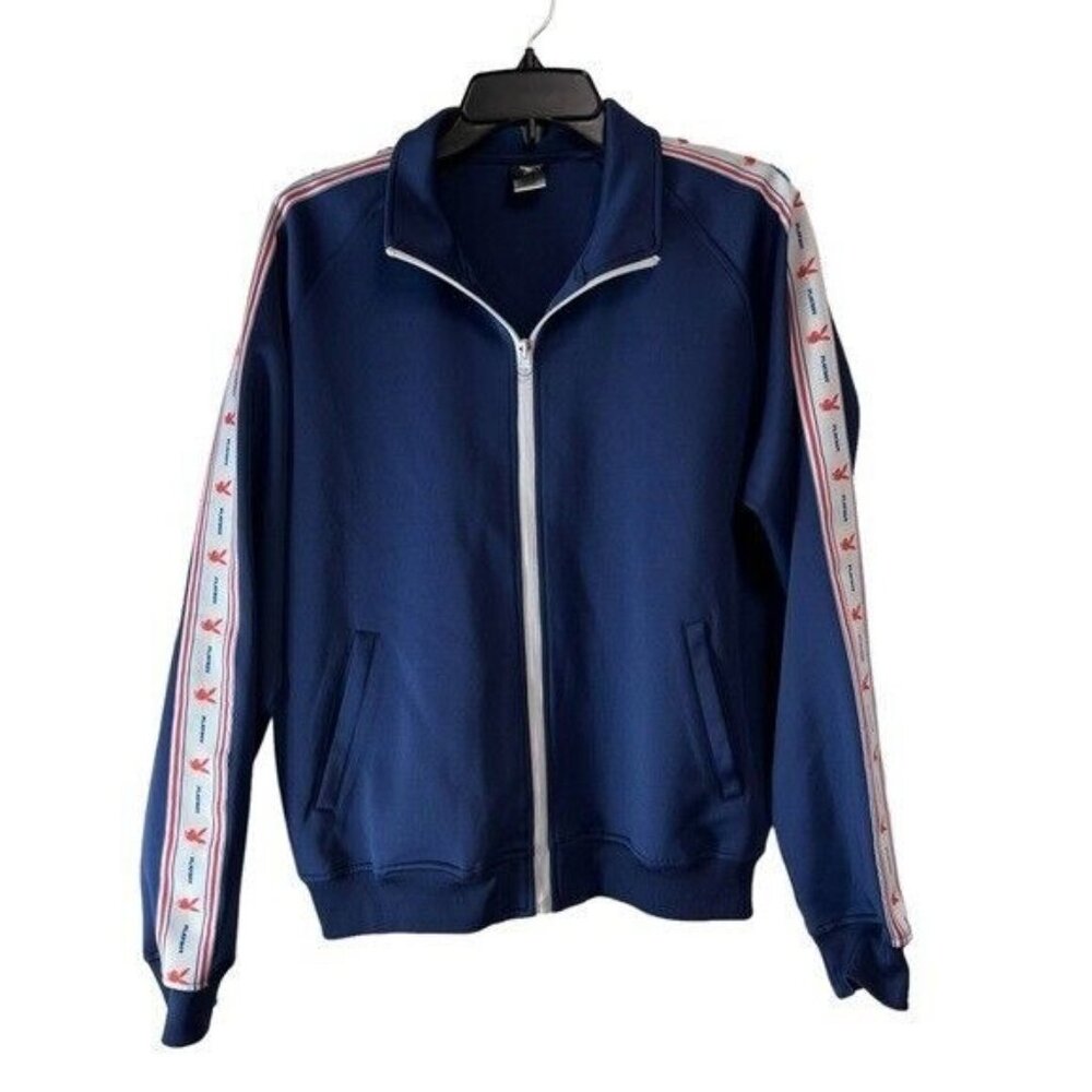 Playboy track jacket athletic side stripe long sleeve blue Full Zip size Medium